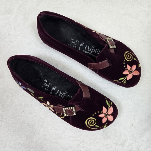 Birkenstock Papillio Embroidered Velvet Flats Shoes EU 39 Purple Floral - Picture 2 of 6
